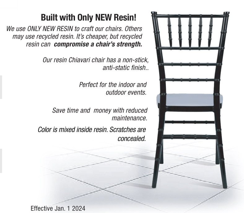 Black ToughResin Thick Seat Chiavari Chair  (Per Chair Price Shown - Sold only in Quantities of 2) Some Assembly Required